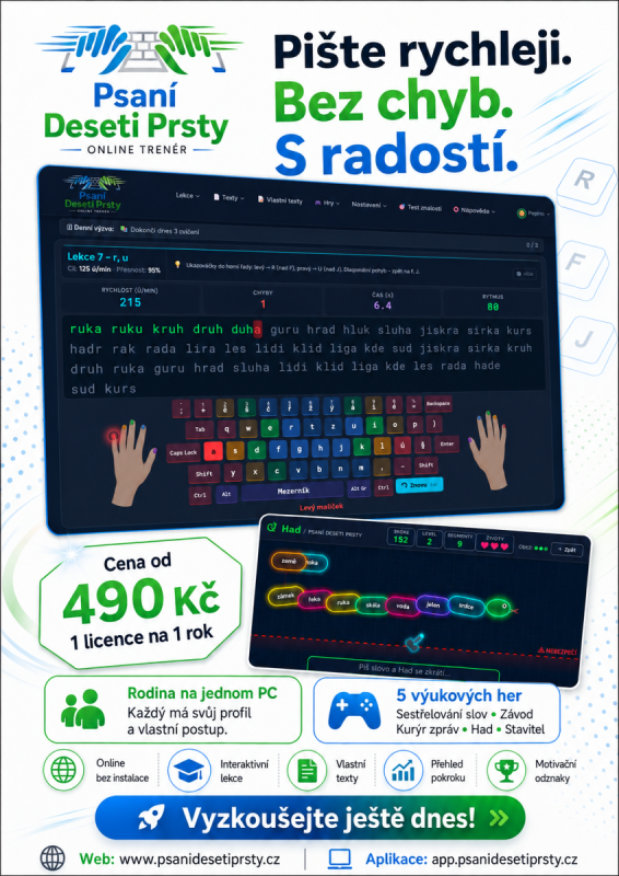 Reklamní plakát - Psaní Deseti Prsty - světlá varianta