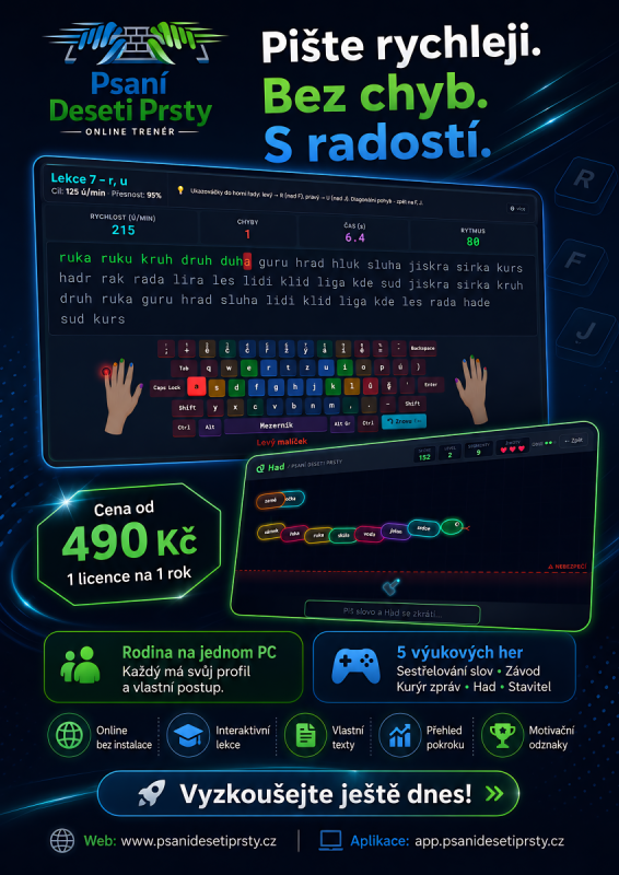 Reklamní plakát - Psaní Deseti Prsty - tmavá varianta